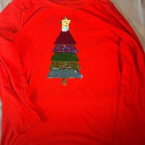 Cat & Jack Red Long Sleeve Tee with Sequin Christmas Tree
